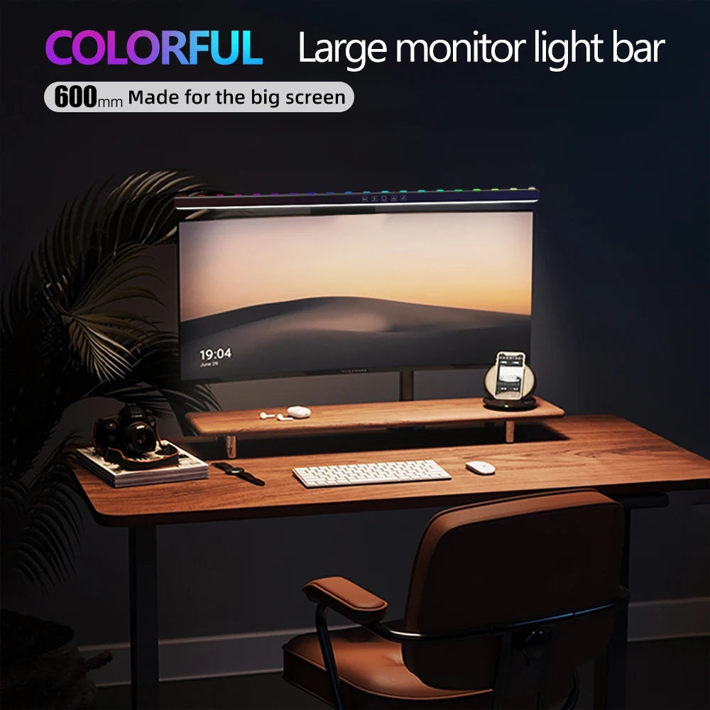 NEW 60cm RGB LED Computer Monitor Curved/Straight Light Bar Music Rhythm Eyes Protection Screen Hanging Light Dimming Atmosphere Night Lamp For Game/Study/Work Home Office Work