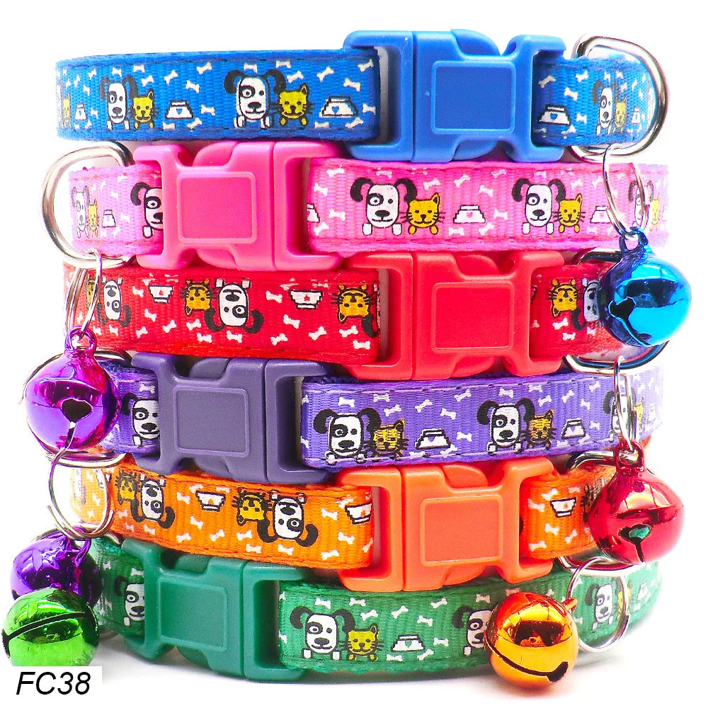 NEW 100PCS Set Dog Collar With Bells Adjustable Customize Necklace Puppy Kitten Collar Accessories Pet Shop Products Rabbit Cats Neck Strap Collar Pets Safety Supplies