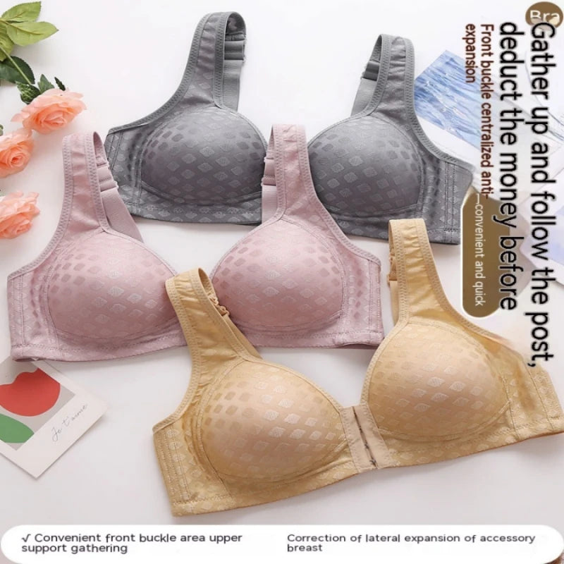 NEW Arrivals Ladies Front Buckle Underwear Female Large Size Thin Underwear Women Without Steel Ring Brassiere Ladies Breathable Gathered Bras Ladies Sexy Underwear Supplies
