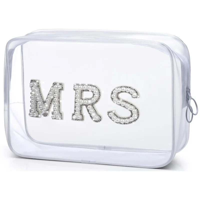 NEW Arrivals Bride Pearl Letter Clear Makeup Bag Bridal Shower Gifts MRS Cosmetic Bag Wedding Bachelorette Party Supplies Swim Waterproof Bags
