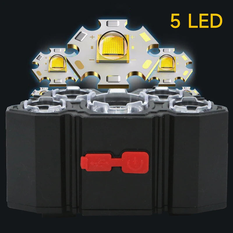 NEW Arrivals 5 LED Flashlight Rechargeable with Built in Battery Strong Light Home Outdoor Camping Adventure Fishing Head Light Headlamp