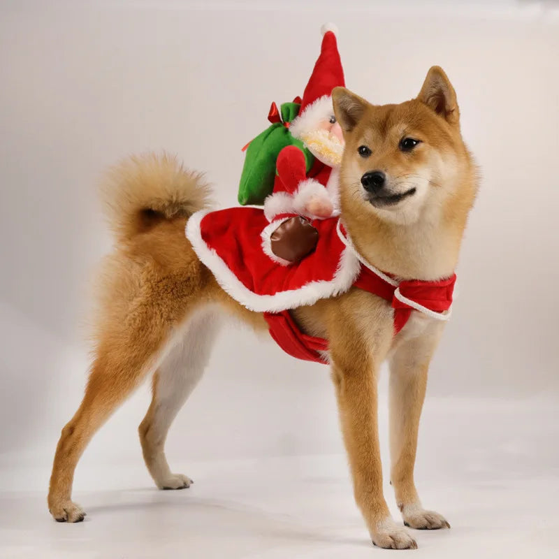 Dog Costume Christmas Dog Clothes Funny Riding Santa Claus Suit for Small Medium Large Dogs Holiday New Year Puppy Gift Clothing Coat