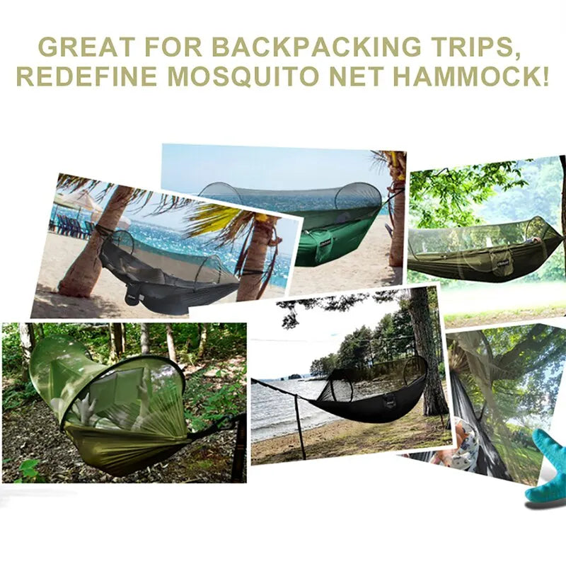3 in 1 Camping Hammock with Mosquito Mesh Automatic Quick Opening Nylon Hammock Anti-Mosquito Hammock for Outdoor