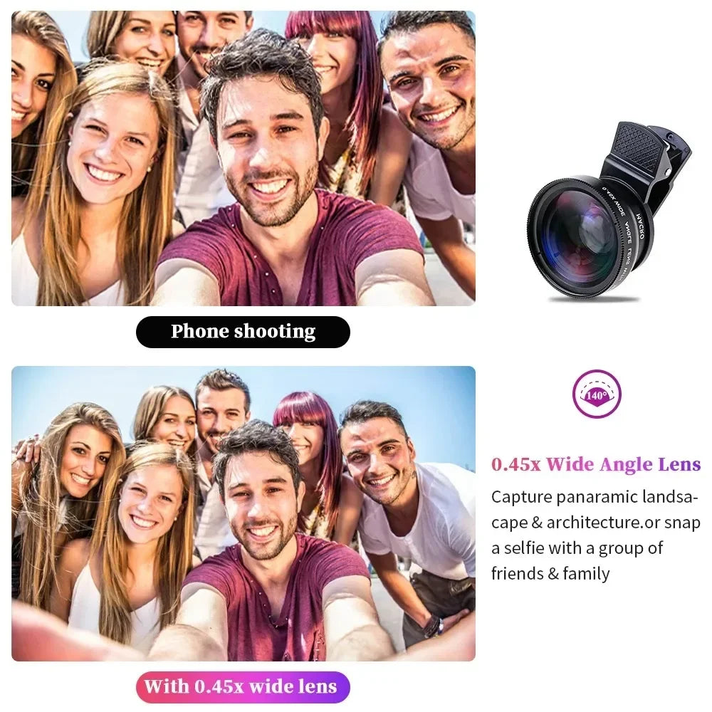 NEW Arrivals 2 IN 1 Lens Camera Universal Clip 37mm Professional 0.45x 49uv Super Wide-Angle Macro Lens For iPhone 15 12 Samsung Huawei Xiaomi