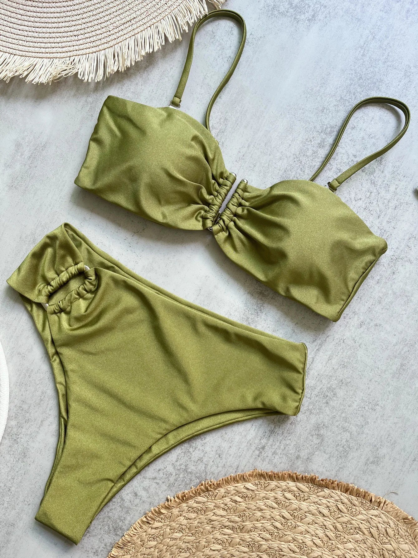 NEW Arrivals 2PCS Set UK Size 4 Colors V-Shaped Padded Female Swimsuit High Waist Bikini Women Swimwear Bikini Suit Bather Bathing Ladies Suit