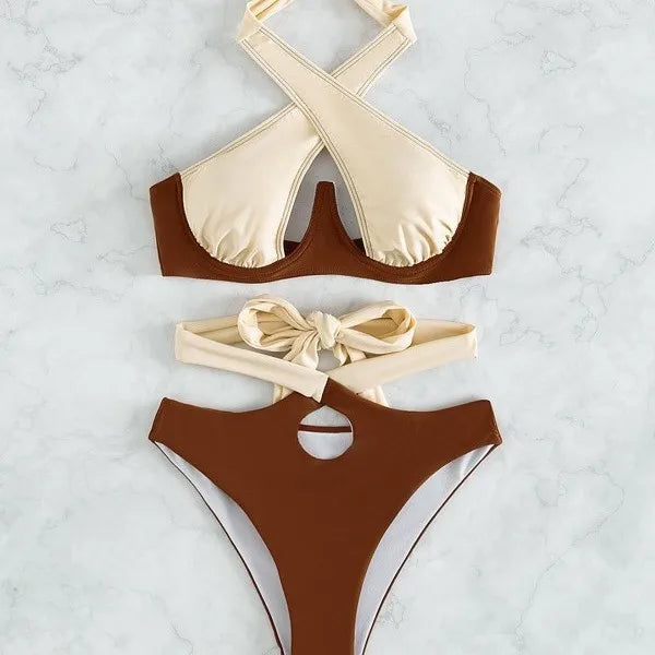 2025 Criss Cross Push Up Bikini 2PCS Set Swimsuit Women Padded Swimwear Girls Female Bathers Bathing Swimming Swim Suit Beachwear Women Ladies Luxury Swimwear Fashion Apparel Products
