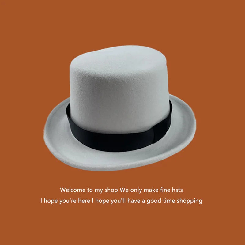 NEW Arrivals British President Men Luxury Top Hat Presidential High Hat British jazz Top Multi-Colors Hats Gentleman Evening Wedding Party Flat Felt Hat Formal Tuxedos Costume Apparel Accessories Male Luxury Fashion Clothing