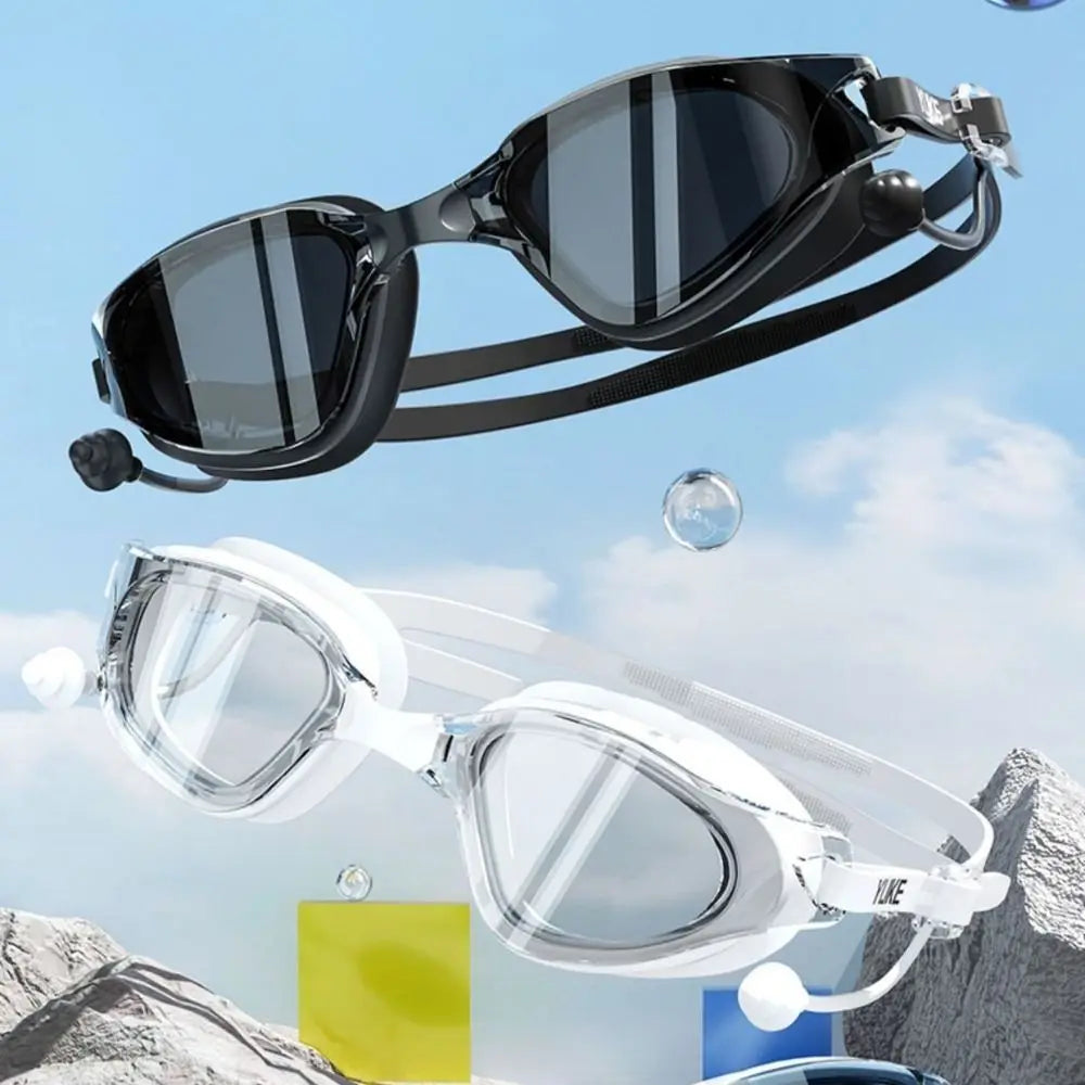 NEW 2PCS Set Anti-Fog Adult Swimming Goggles Set Adjustable with Nose Clip Silicone Swim Cap Anti-Leakage UV Protection Diving Eyewear Swimming Accessories Sports Supplies