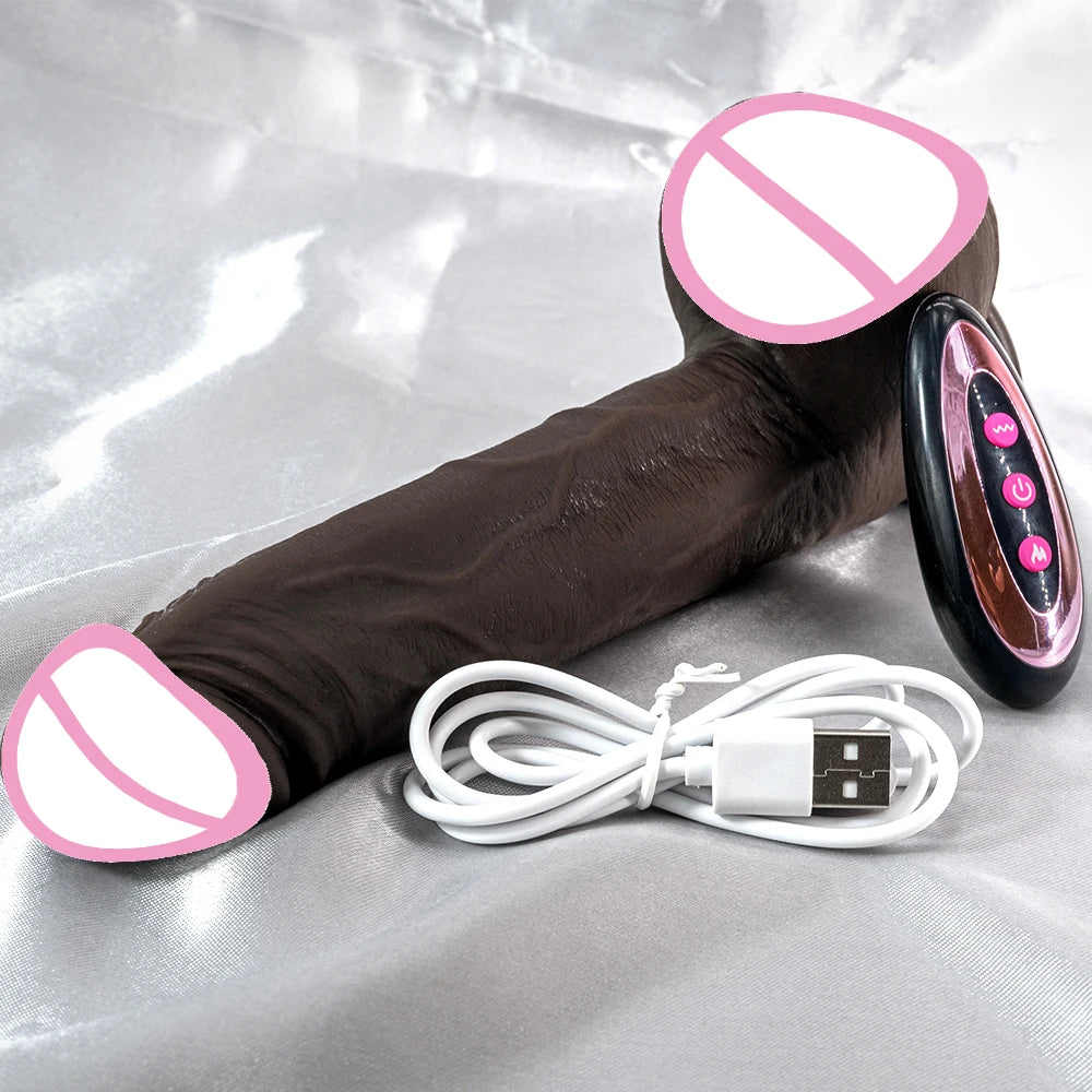 Adult Black Penis Wireless Vibrator Telescopic Dildos For Women Big Dildo Vibrator Heating Skin Feeling Dick Realistic Penis Silicone
