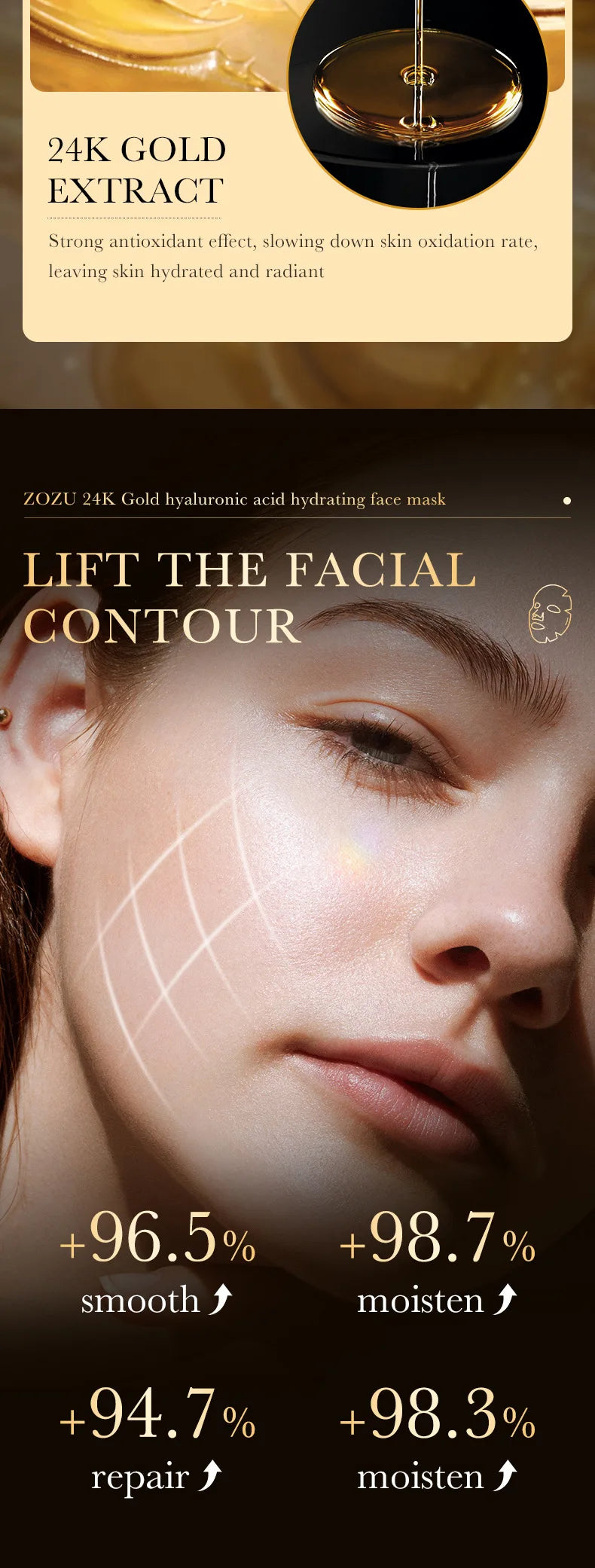 NEW Arrivals Korean 24k Gold Hyaluronic Acid Moisturizing Facial Mask Anti-Aging Oil-Control Mask for Face Women Korean Skin Care Products