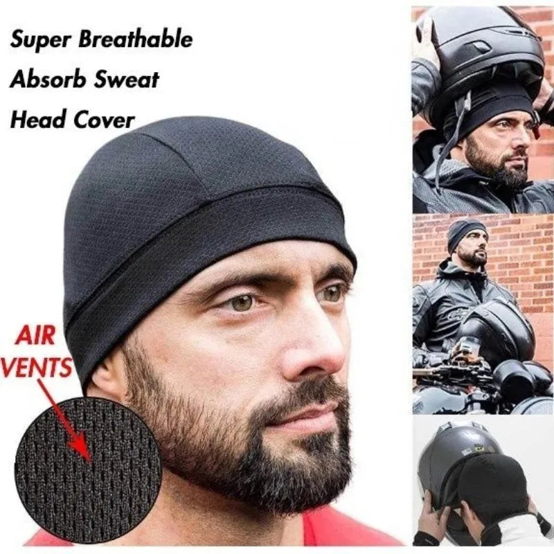 NEW Arrivals 2PCS Set White/Black Color Bicycle Motorcycle Helmet Inner Cap Hat Quick Dry Breathable Hat Racing Cap Under Helmet Beanie Cap Outdoor Travel Running Hat Sports Supplies