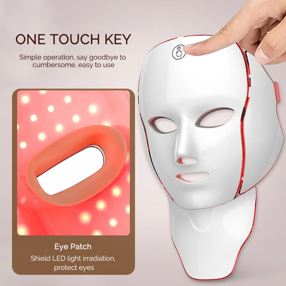 NEW 7 Colors LED Facial Mask with Neck Light Therapy Red Light Facial Mask for Anti-Aging Rejuvenation Brighten Skin Beauty Device Women Skin Care Supplies