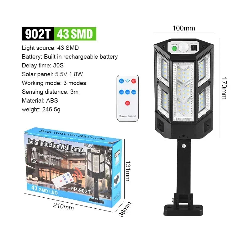 2000LM Solar 43/55 LED Lights Outdoor Solar Lamp of Motion Sensor 3 Modes Waterproof IP65 Solar Garden Light Street Yard Lantern
