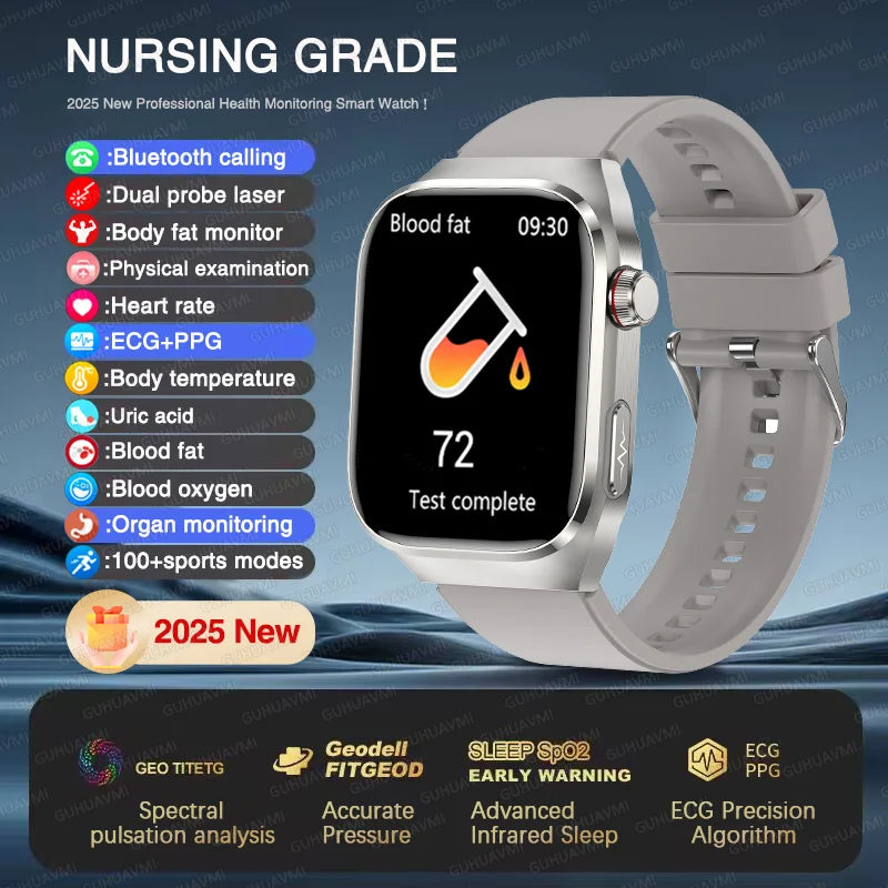 NEW Arrivals Micro Physical Examination ECG Smart Watch Women Men Uric Acid Body Fat Five Organ BP Health Watches HD Call Smart Bracelet Health Care Supplies