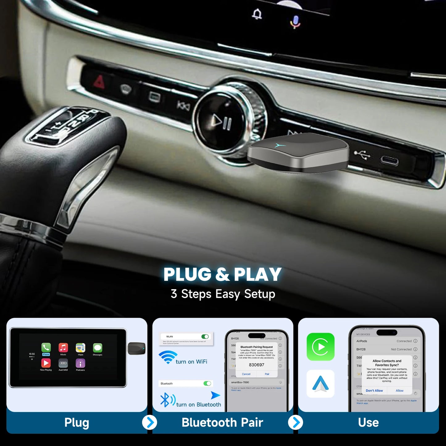 NEW Arrivals 2-in-1 Wired to Wireless CarPlay Adapter & Android Auto Wireless Adapter Plug & Play