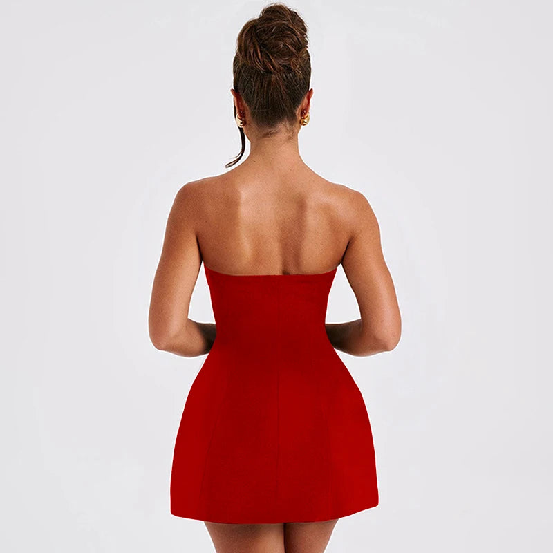 NEW Arrivals 3 Colors Strapless A-Line Dress Women's Summer Spring New Solid Fashion Sleeveless Sexy Off Shoulder Dresses Bodycon Elegant Club Party Dresses Summer Evening Beach Party Dress