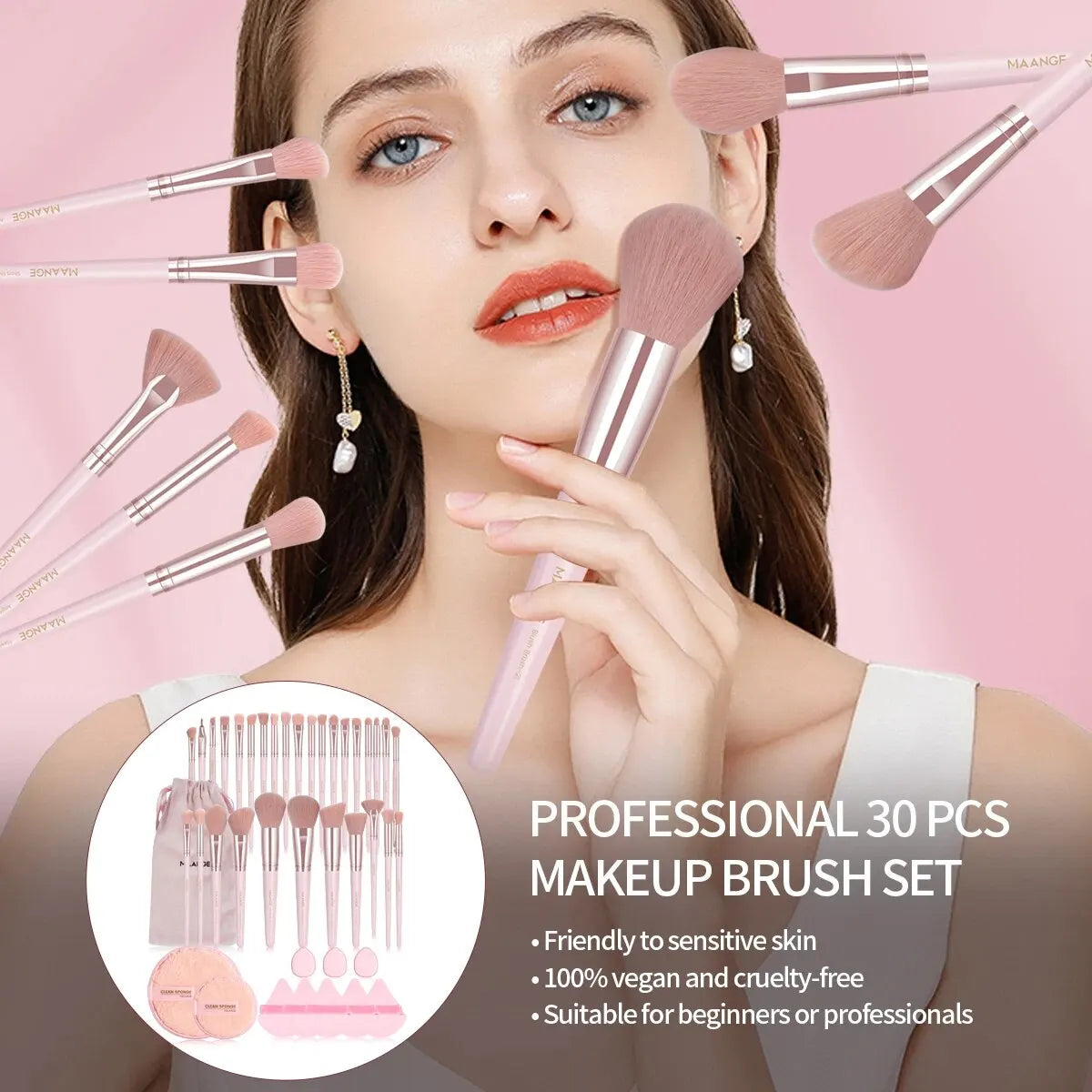 MAANGE 40PCS Professional Makeup Kit 30PCS Makeup Brush Wih Powder Puff Makeup Clean Sponge Concealer Blending Blush Eyeshadow