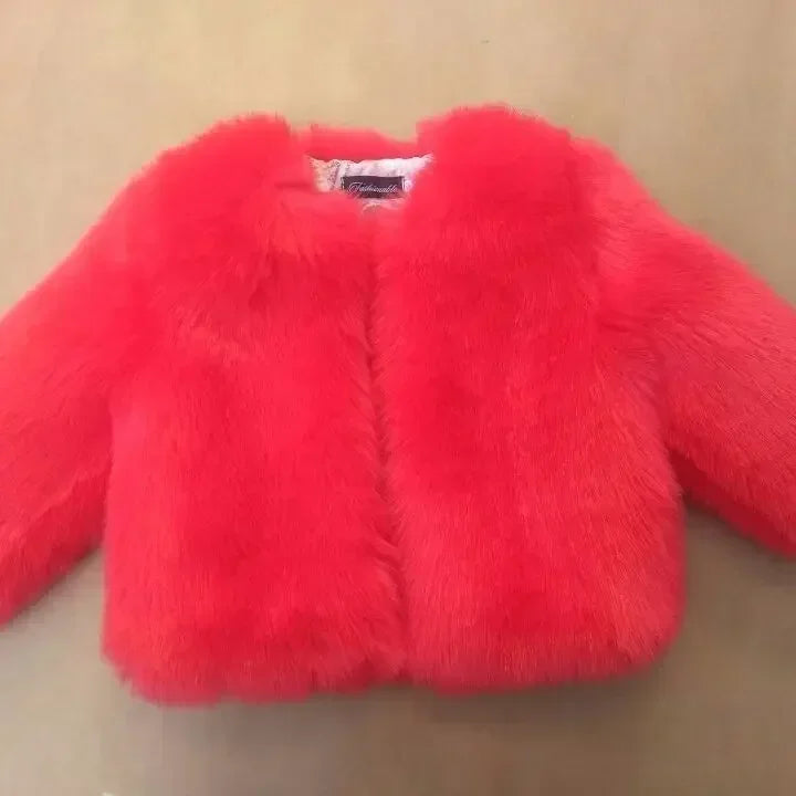 2-12yrs Old Babies Children Toddler Girls Faux Fur Jacket Winter Warm Snow Outerwear Elegant Fox Fur Coat Girls Long Sleeve Coats Children Luxury Fashion Apparel Accessories Clothing Products