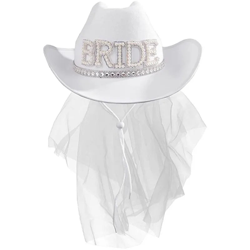 NEW Arrivals Bride Cowboy Veil Hat Country Western Barn Space Disco Wedding Cowgirl Bach Bachelorette Hen Party Bridal Shower Decoration Gift