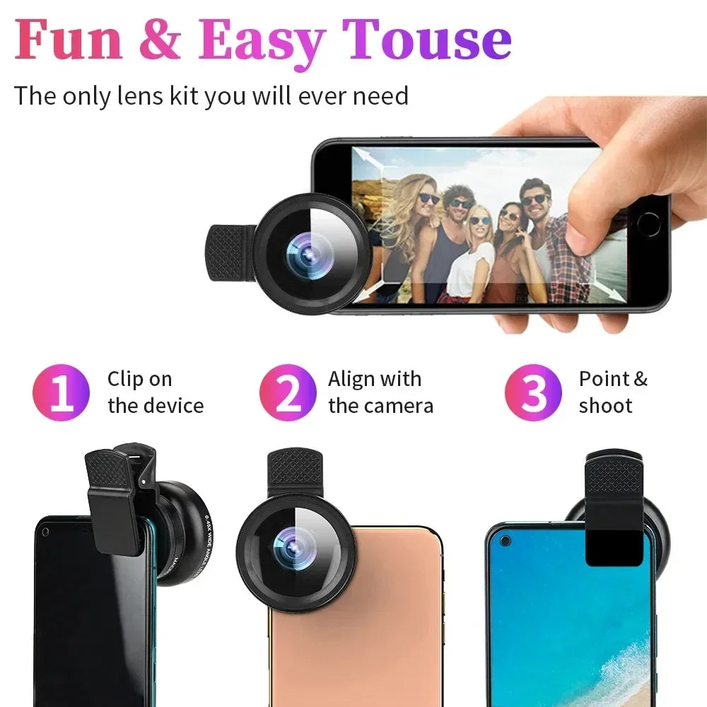 NEW Arrivals 2 IN 1 Lens Camera Universal Clip 37mm Professional 0.45x 49uv Super Wide-Angle Macro Lens For iPhone 15 12 Samsung Huawei Xiaomi