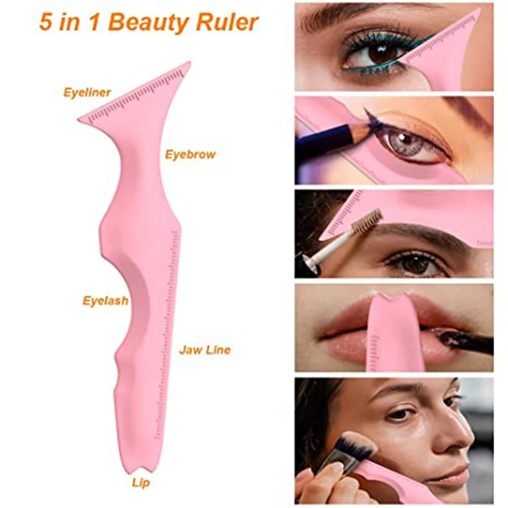 5 in 1 Silicone Beauty Ruler Reusable Eyeliner Stencils Winged Tip Eyeliner Aid Eyebrow Stencil Multi-Purpose Makeup Tool