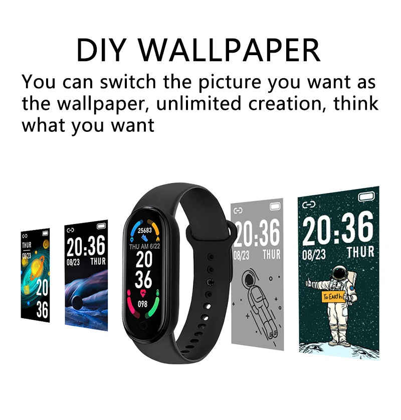 M6 Smart Watch Men Women Fitness Smart Bracelet Sports Band Heart Rate Blood Pressure Monitor Waterproof Multi-function Watches Accessories Products Electronics Sports Supplies