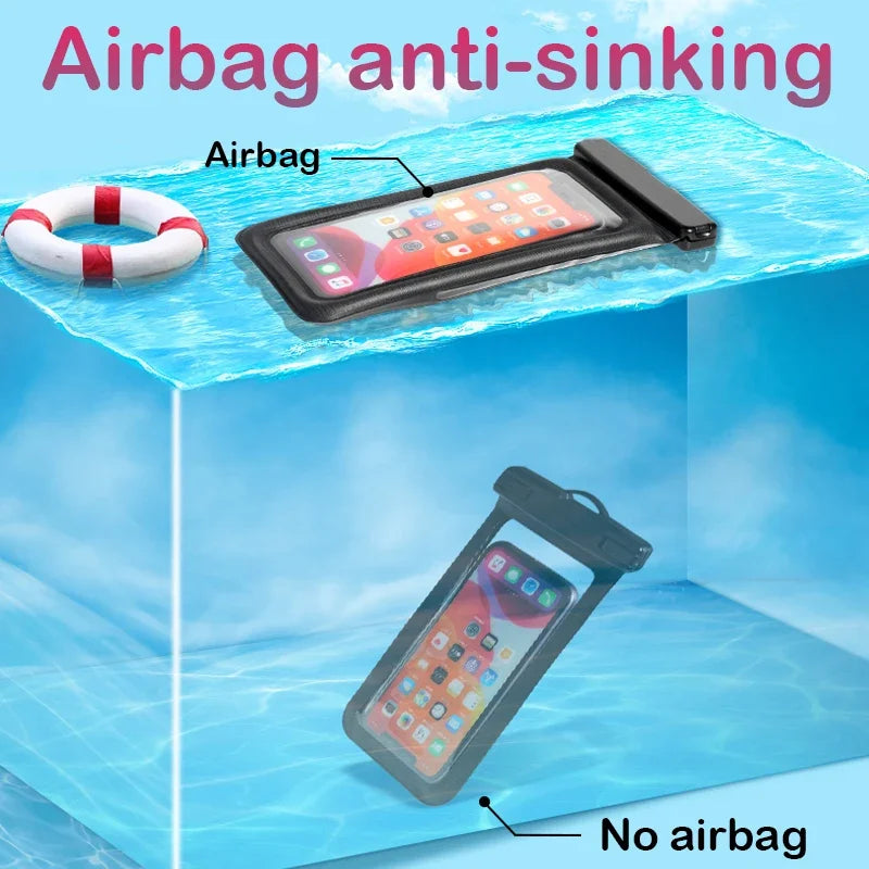 NEW Floating Airbag Waterproof Swim Bag Phone Case For iPhone 11 12 13 14Pro Max Samsung S23 S22 Xiaomi 13 Huawei P30 20 Lite Cover