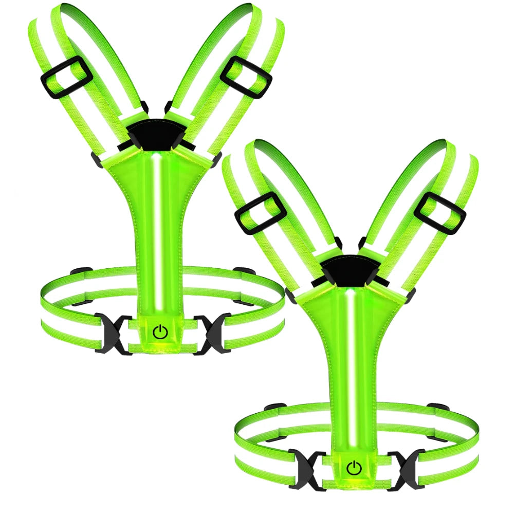 2 PCS Set 3 Colors Adjustable Reflective Security Vests Safety High Visibility Rechargeable Running Cloth For Outdoor Night Runners Cycling Sports