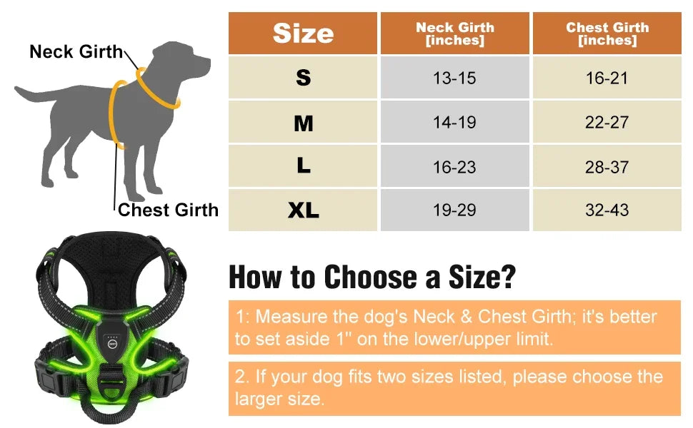 NEW Arrivals LED Light Up Dog Harness No Pull Adjustable Rechargeable Pet Luminous Vest Harness Small Medium Large Dogs Outdoor Night Walking Running Pet Supplies