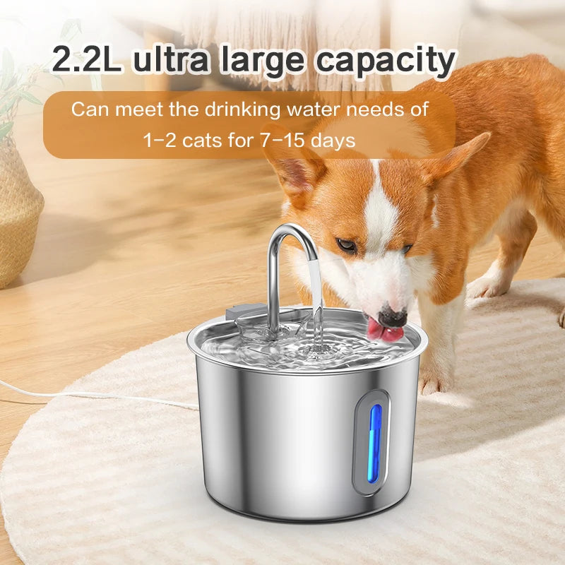 NEW Arrivals 2.2L Top Quality Stainless Steel Cat Water Fountain 2.2L/75 OZ Pet Automatic Water Dispenser for Dog Cat Drinking Pet supplies Filter System