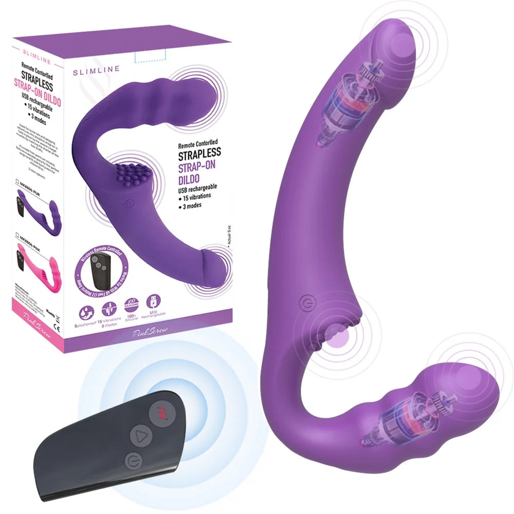 NEW Arrivals Strapless Strap-On Dildo Vibrator for Couples Lesbian Wireless Remote Control Double-Heads Vibrator Adult Sex Toys