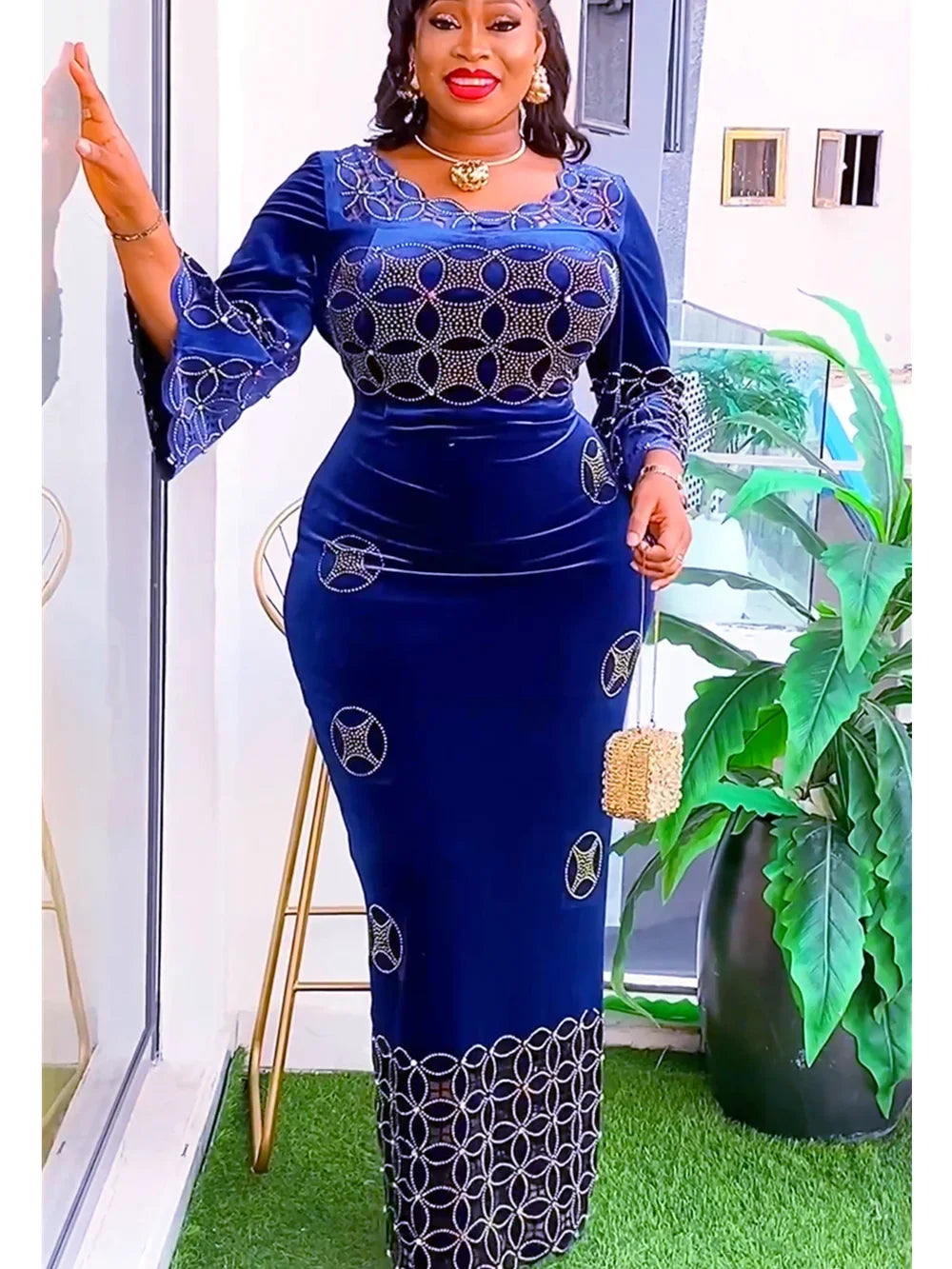 BRAND NEW Plus Size L-3XL Luxury African Evening Party Dresses for Women 2025 New Fashion Dashiki Dubai Algerian Velvet Wedding Guest Gowns Elegant Muslim Maxi Dress