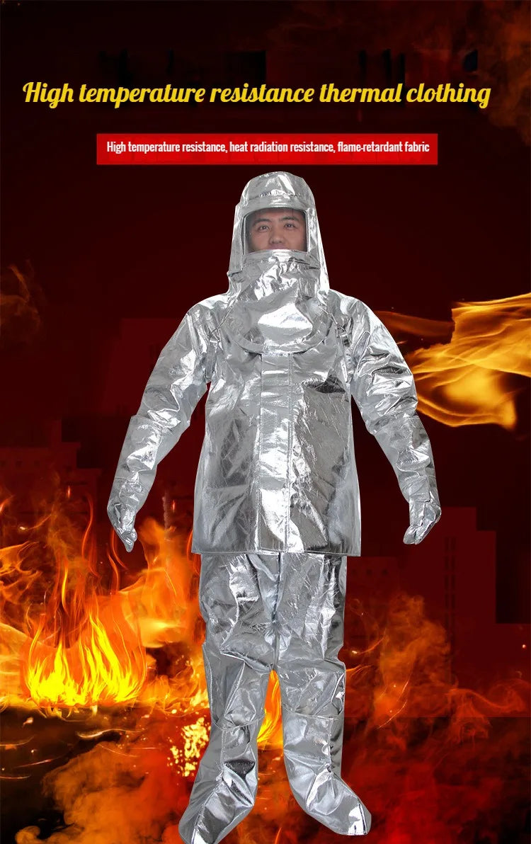NEW High Quality SOS Emergency Survival 500 Degree Thermal Flames Retardant Fire Heat Resistant Protection Radiation Heat Resistant Aluminized Suit Fireproof Clothes Firefighter Full Body Uniform