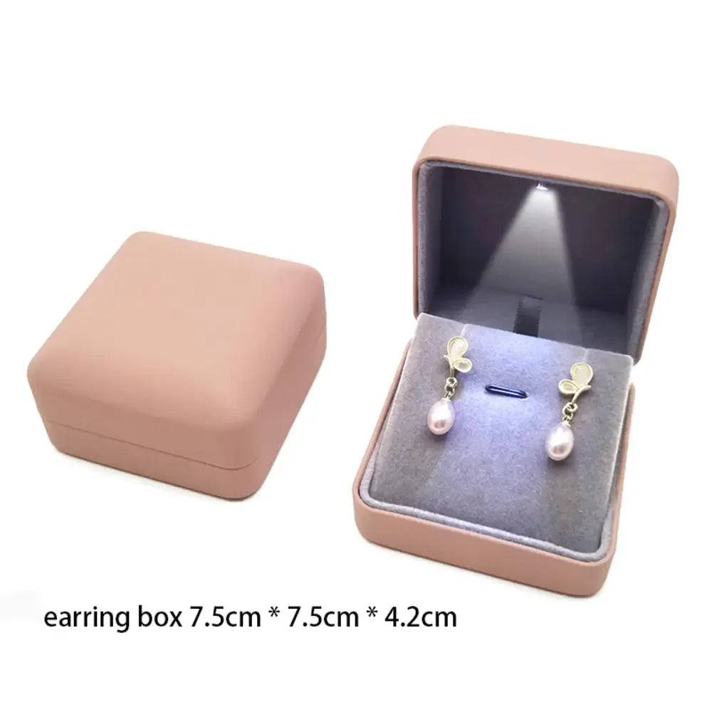 NEW LED Light Jewelry Box Luxury Ring Box for Proposal Engagement Wedding Rubber Paint Square Jewelry Gift Organizer Accessories Jewelry Supplies