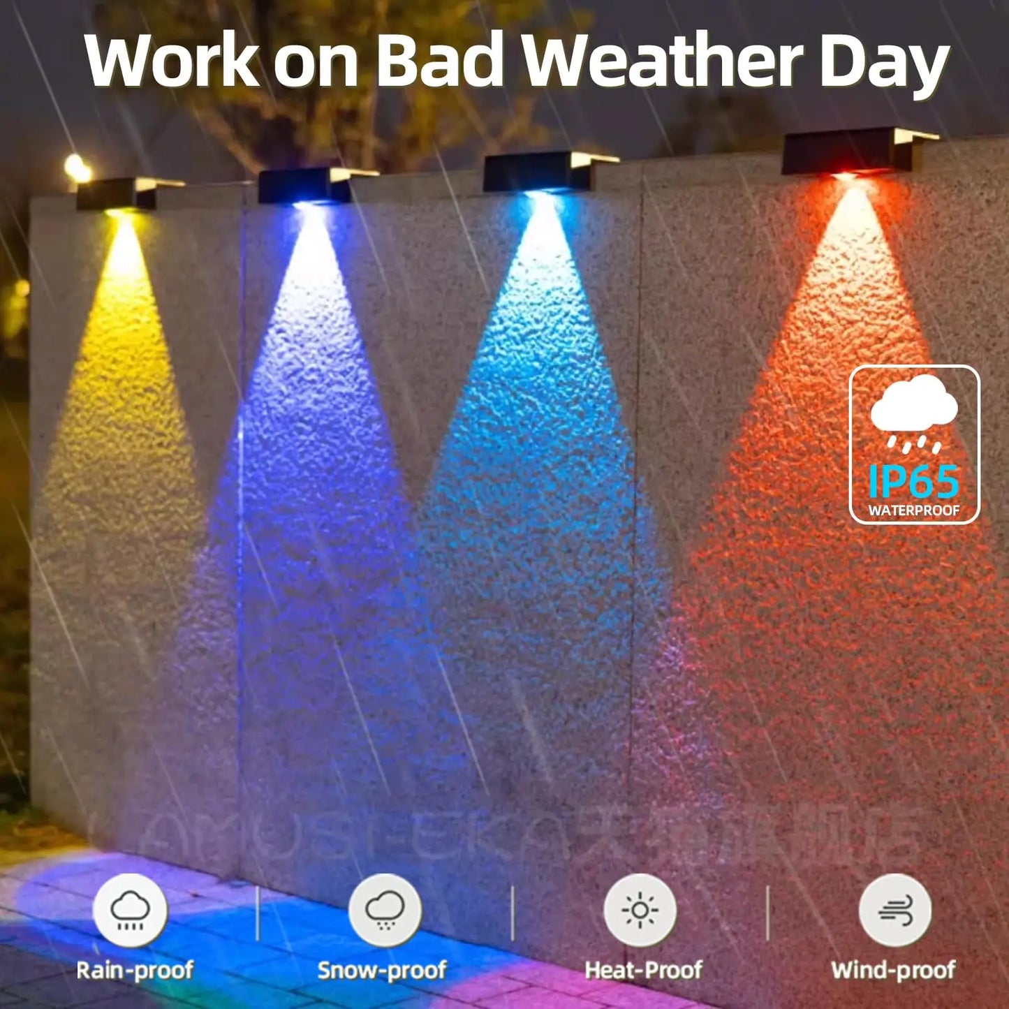 NEW 4PCS Set Solar Fence Light Outdoor Warm White & Cool White & RGB Solar Wall Light 12 Modes Color Changing Deck Light Waterproof for Yard Pathway Home Garden Lighting Supplies