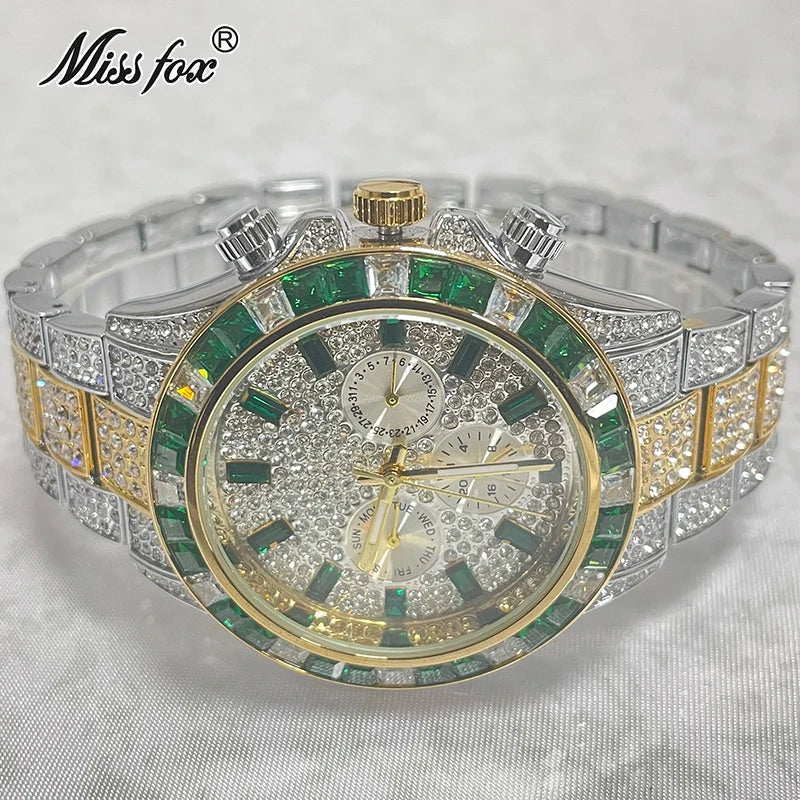 NEW Luxury Brand Gold Hip Hop Watches Men Fashion Rainbow Diamond Waterproof Smart Watch Full Steel Sports Clocks Male Wrist Watches Luxury Gifts for Husband Boyfriend