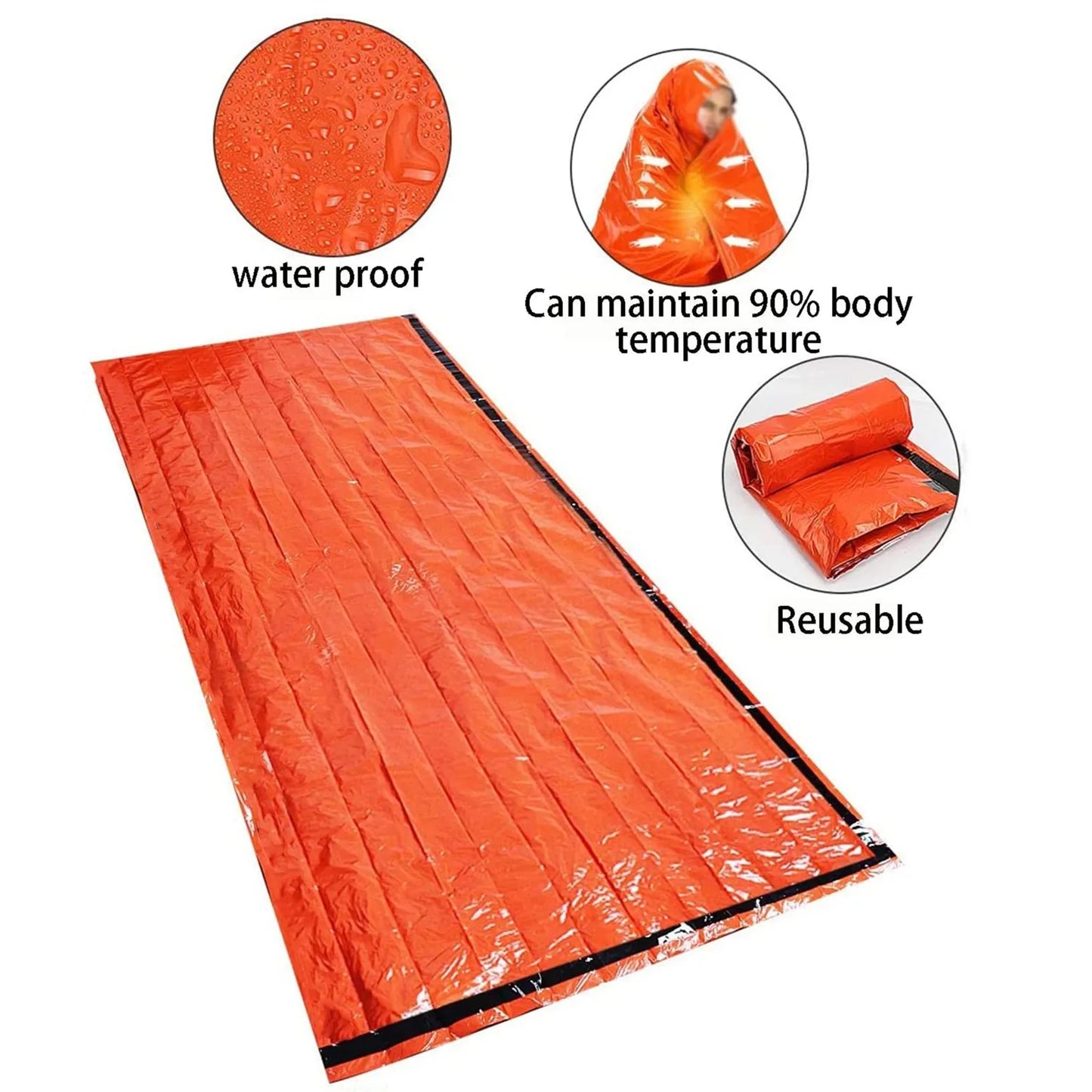 NEW Arrivals Portable Waterproof Emergency Survival Sleeping Bag Outdoor EDC Camping Gear Thermal Sack First Aid Rescue Kit Mylar Blanket Outdoor Travel Camping Supplies