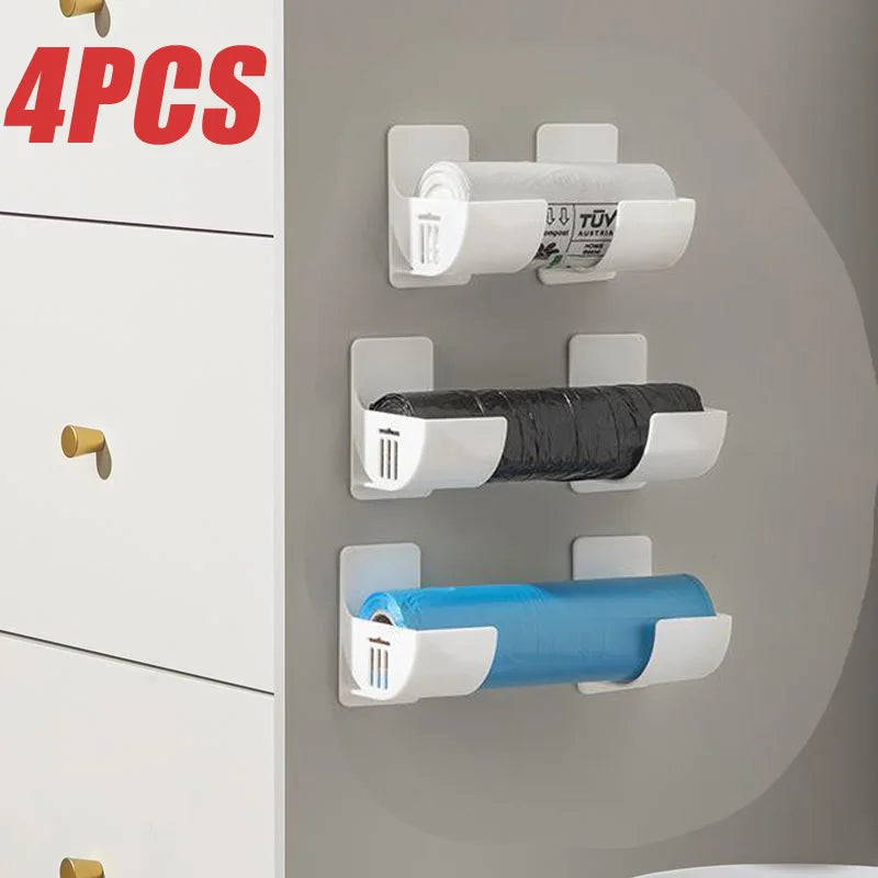 4pcs Kitchen Bath Wall Mount Plastic Poly Trash Waste Bag Roll Holder Dispenser Freshness Film Roll Storage Rack for Closet