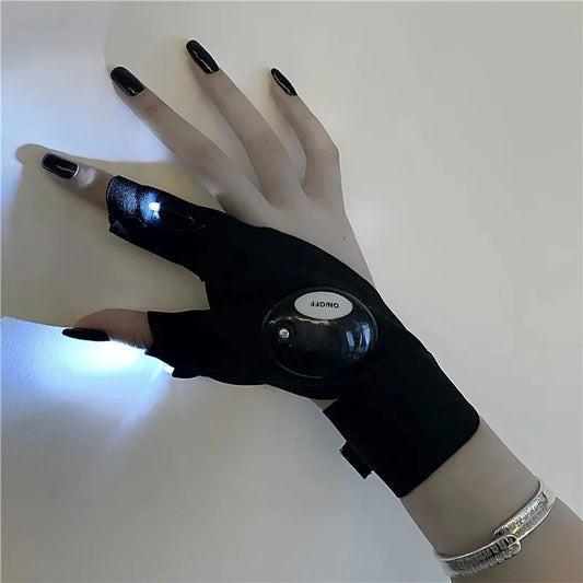 NEW Arrivals Outdoor Hiking Running Cycling LED Lights Fingerless Gloves INS Internet Celebrity Bar Dancing Girl Hip-hop Super Cool Functional Portable Half Finger Luminous Sleeve Gloves Trendy