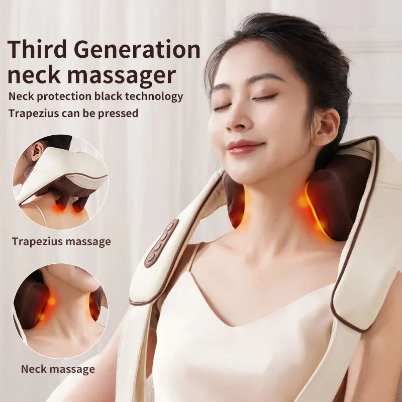 Wireless Electric Shiatsu Neck and Back Massager Soothing Heat Deep Tissue 5D Kneading Massage Pillow Shoulder Leg Body