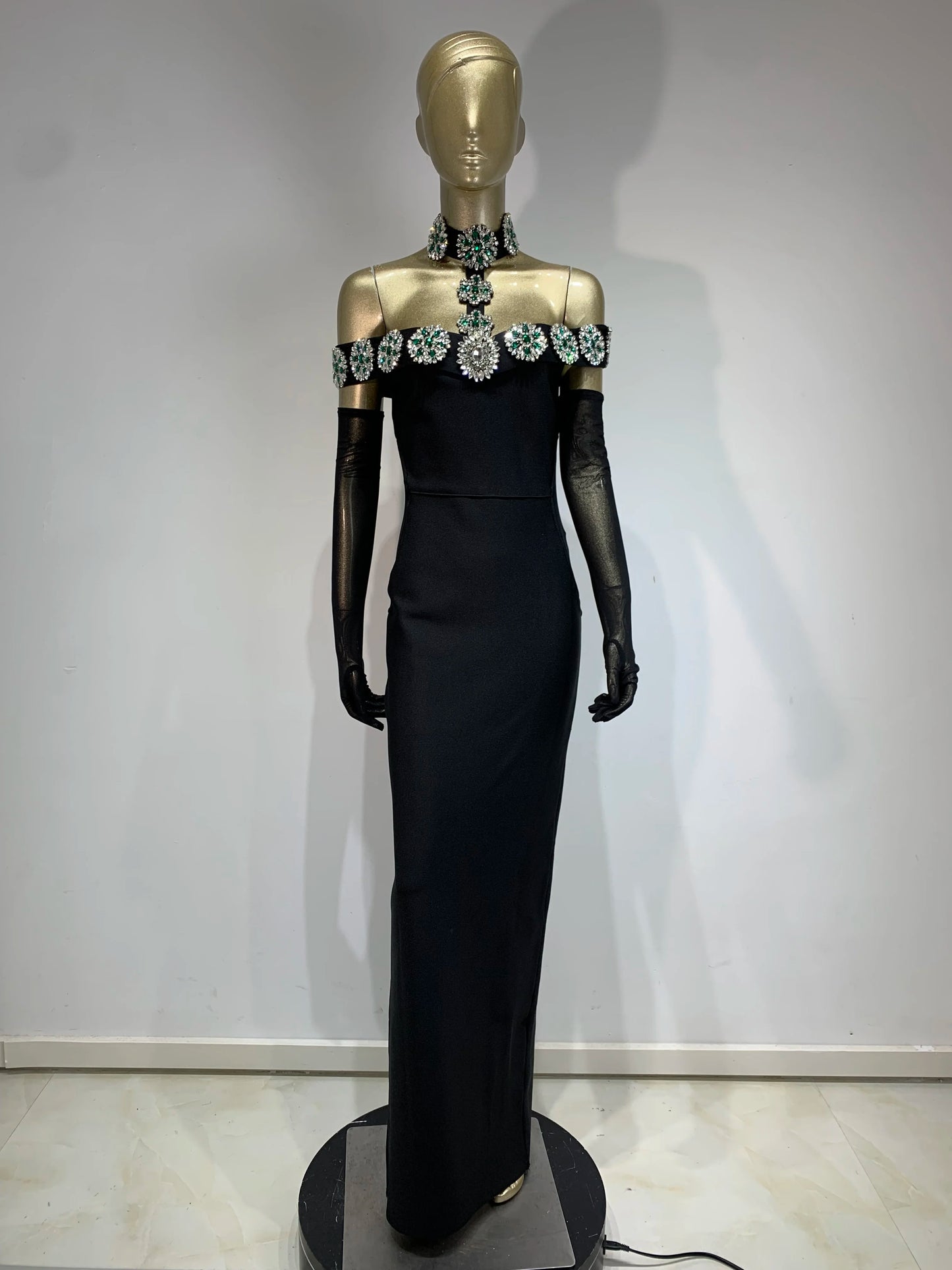 NEW Summer Bandage Luxury Dress Women Celebrity Sexy Diamonds Crystal Black Maxi Long Bodycon Elegant Evening Club Party Red Carpet Dress Ladies Luxury Fashion Clothing Supplies