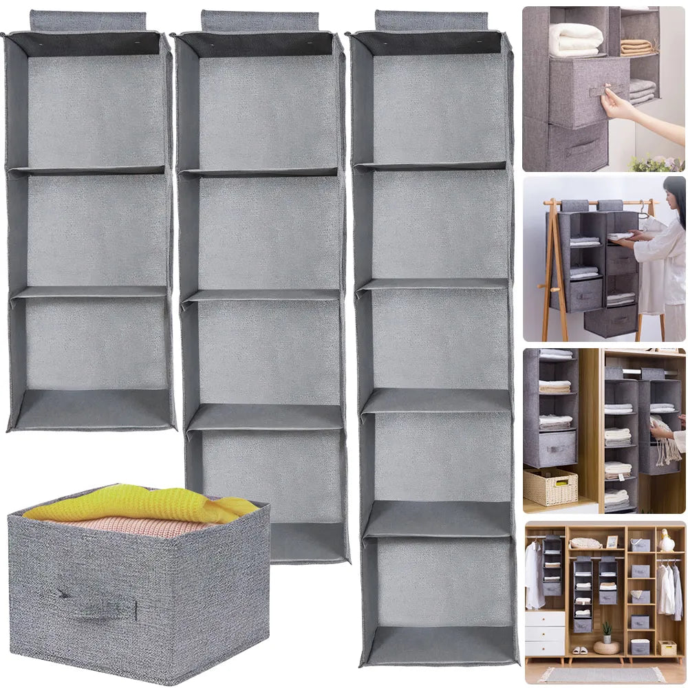Hanging Closet Rack Shelf Tidy Hanger Wardrobe Storage Organisers Clothes Organizer Holder Collapsible Hanging Storage Shelves