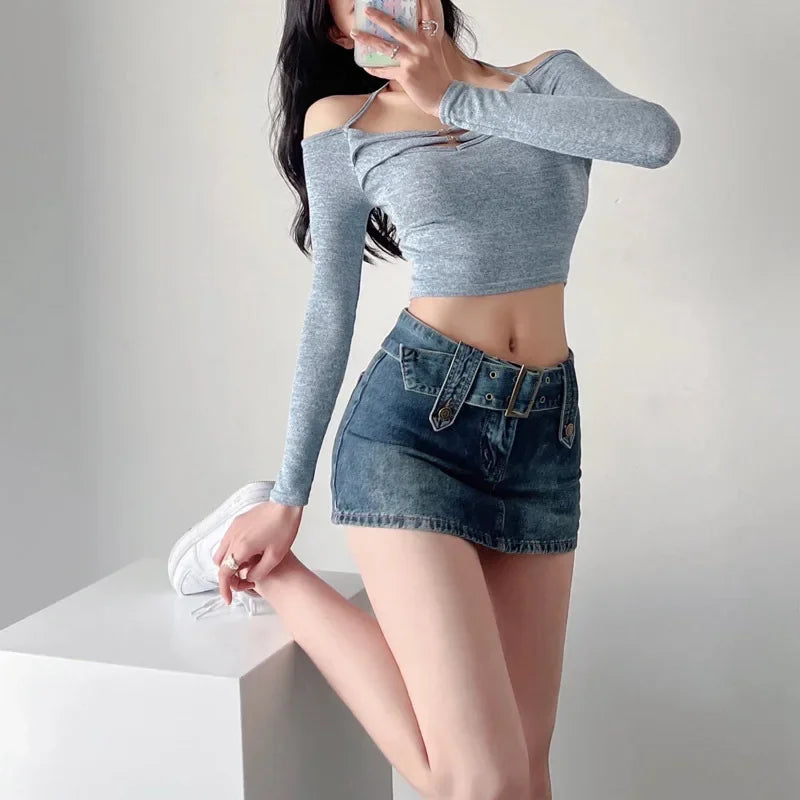 NEW Arrivals S-2XL Plus Size Blue/Black Color Sexy High Waist A- Line Mini Skirt Women's Denim Short Skirts Prevent Exposure Half Body Skirts Cotton Material Girls Sexy Streetwear Clothing Supplies