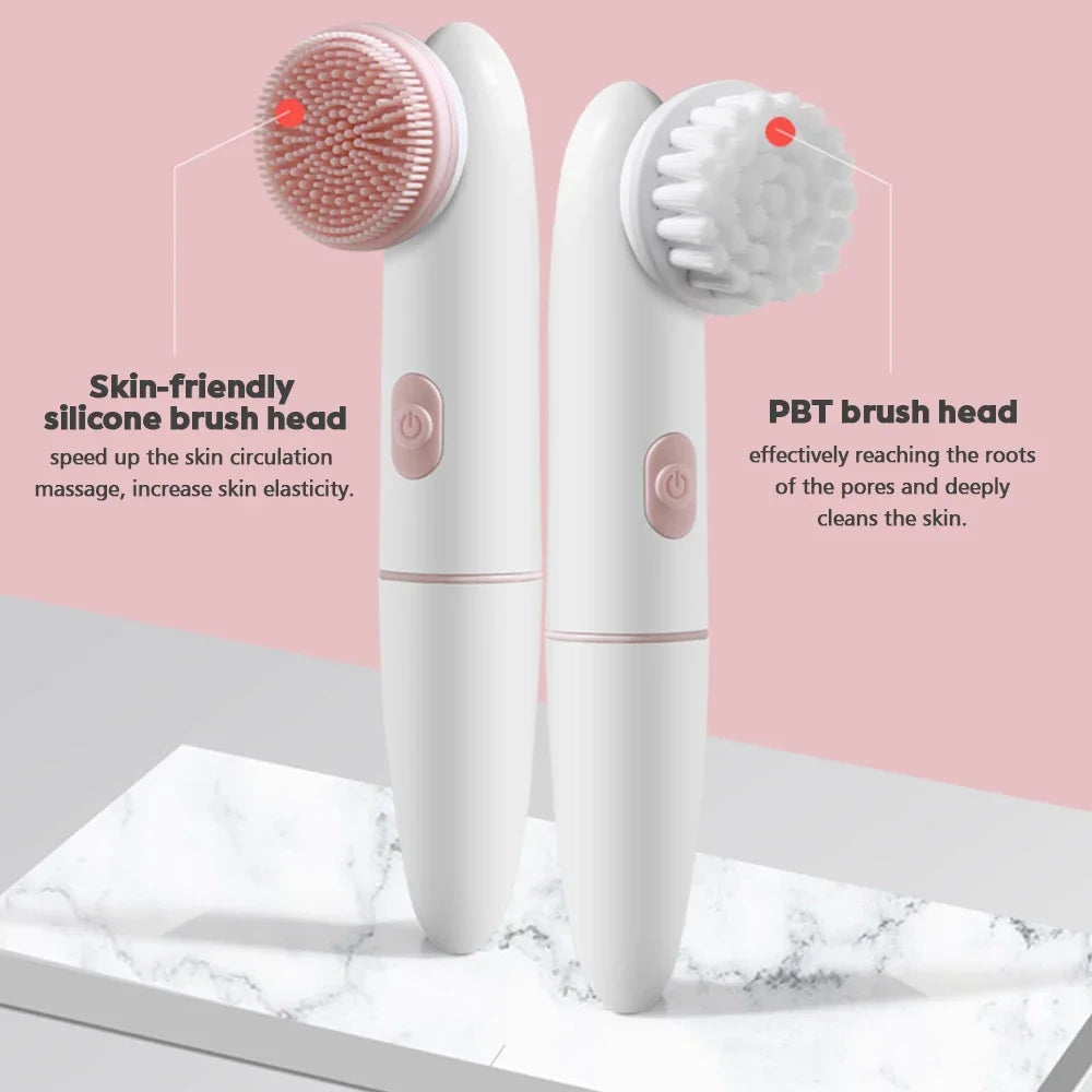 2 in 1 Set Face Brush Cleaning Electric Pores Deep Cleanser Blackhead Remover Powered Vibrating Massage Waterproof Beauty Salon Spa Accessories Products Skin Care Supplies