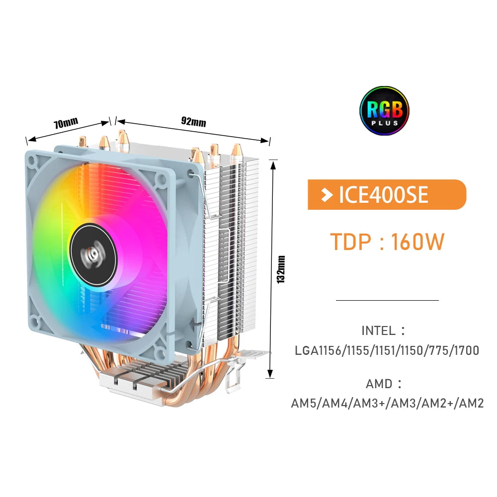 CPU Cooler 2 4 Heat Pipes PC Radiator Cooling 3PIN PWM Silent RGB Fan For Intel 1700 1150 1155 1156 1366 AM2/AM3/AM4 AMD