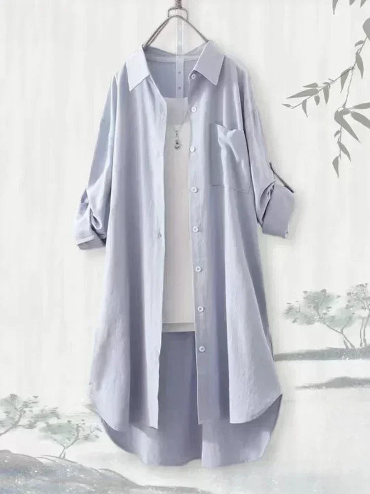 NEW Arrivals XL-5XL Plus Size 4 Colors Loose Breathable Blouses Midi Shirt Korean Casual Autumn Shirts Women Simple Solid Female Long Sleeved Shirts