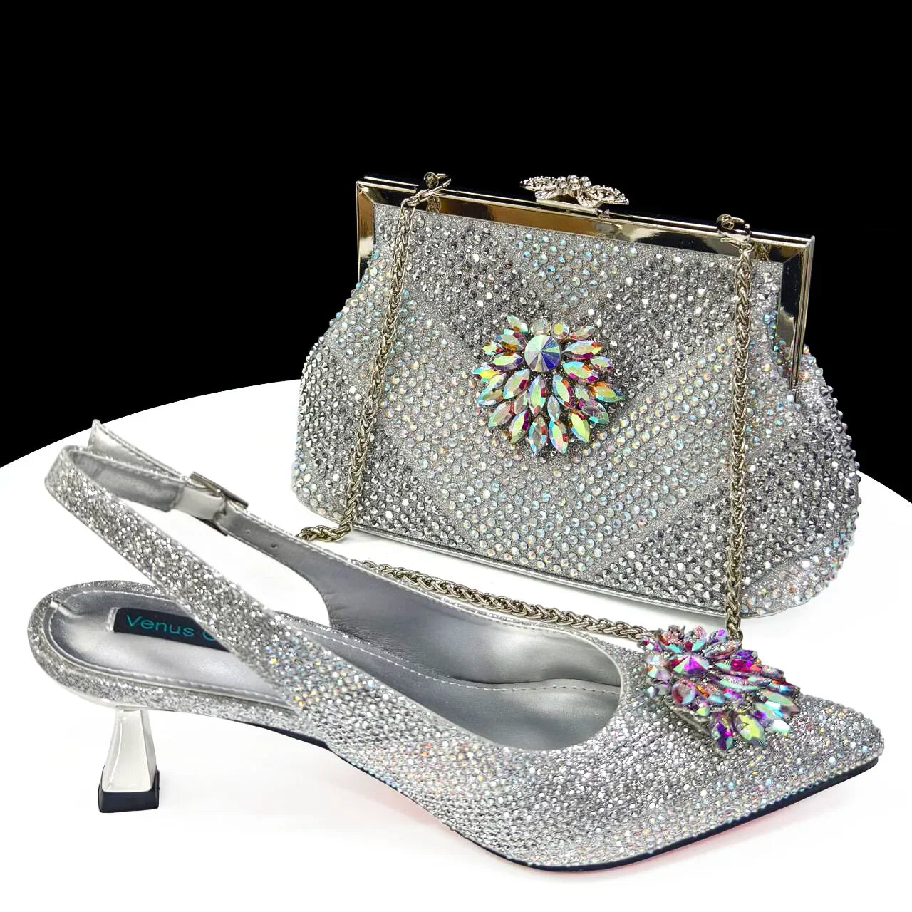 NEW Arrivals 8 Colors Italian Design Rhinestone Luxury Wine Colour Pointed Toe Shoe & Bag Matching Set Women's High Heels Night Club Business Dinner Evening Wedding Birthday Party Ladies Luxury Fashion Apparel Accessories Set