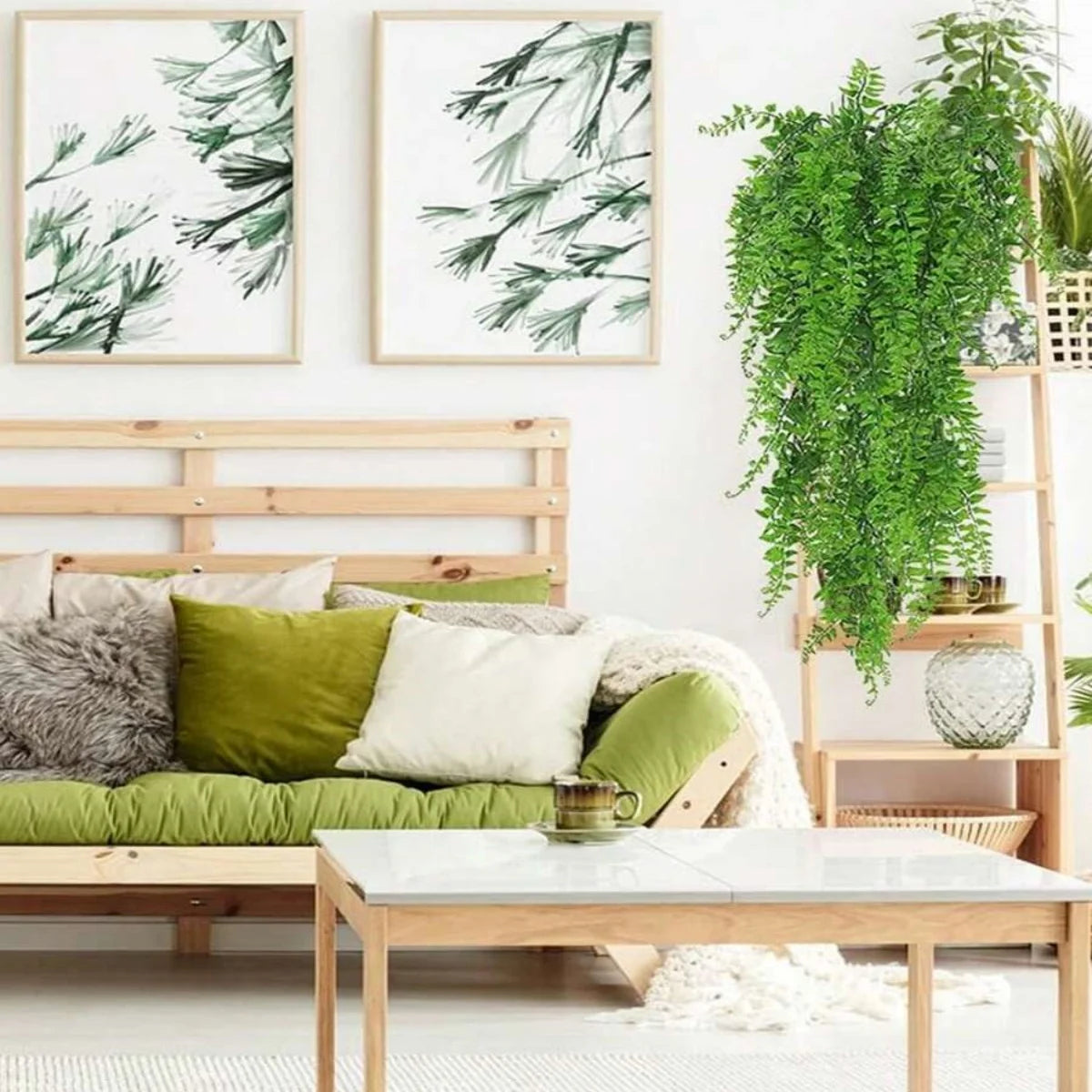 3pcs Persian Fern Leaves Home Garden Room Decor Hanging Artificial Plant Plastic Vine Grass Wedding Party Wall Home Decoration