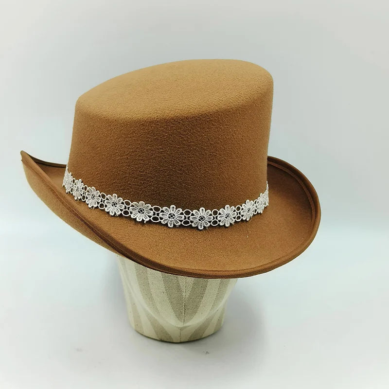 NEW Arrivals British President Men Luxury Top Hat Presidential High Hat British jazz Top Multi-Colors Hats Gentleman Evening Wedding Party Flat Felt Hat Formal Tuxedos Costume Apparel Accessories Male Luxury Fashion Clothing