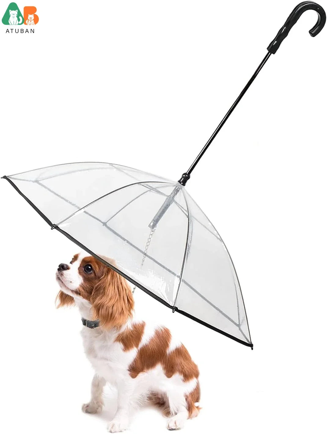 NEW Arrivals Dog Umbrella with Leash for Small Large Pets, Outdoor Walking Hiking Umbrella for Dogs Fits 20” Back Length Pets, J-Shape Handle, Clear Umbrella Surface Pets Accessories